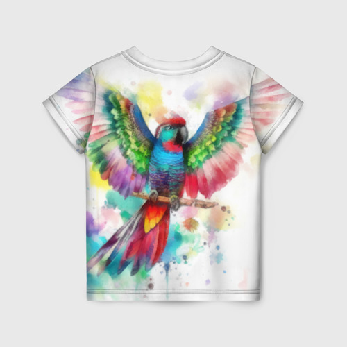 Детская футболка 3D Разноцветный акварельный попугай с расправленными крыльями, цвет 3D печать - фото 2
