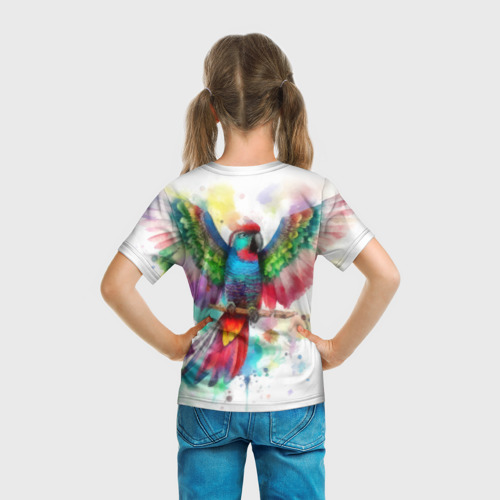 Детская футболка 3D Разноцветный акварельный попугай с расправленными крыльями, цвет 3D печать - фото 6