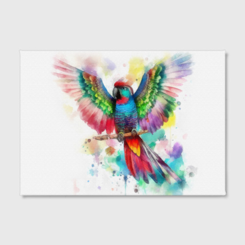 Холст прямоугольный Разноцветный акварельный попугай с расправленными крыльями, цвет 3D печать - фото 2