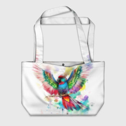 Пляжная сумка 3D Разноцветный акварельный попугай с расправленными крыльями