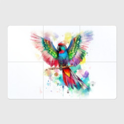 Магнитный плакат 3Х2 Разноцветный акварельный попугай с расправленными крыльями