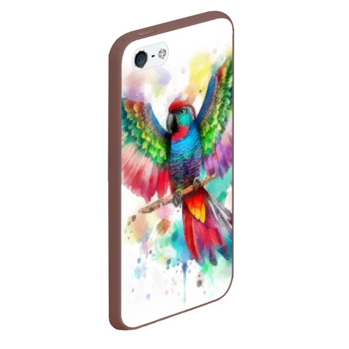 Чехол для iPhone 5/5S матовый Разноцветный акварельный попугай с расправленными крыльями, цвет коричневый - фото 3