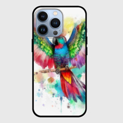 Чехол для iPhone 13 Pro Разноцветный акварельный попугай с расправленными крыльями