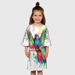 Детское платье 3D Разноцветный акварельный попугай с расправленными крыльями - фото 2