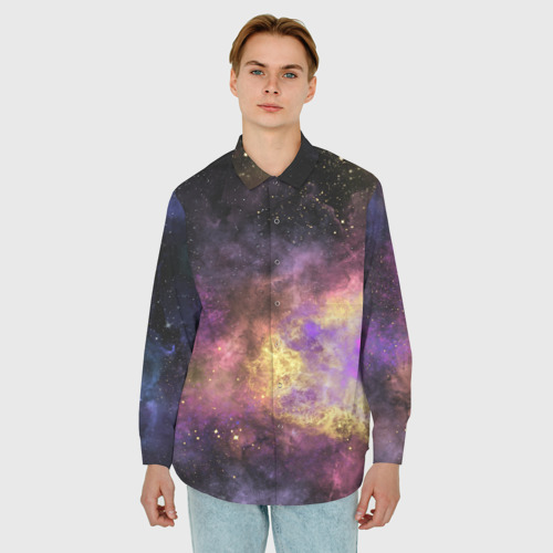 Мужская рубашка oversize 3D с принтом Космос рождение звезды, фото на моделе #1