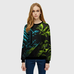 Женский свитшот 3D Зеленые и синие абстрактные листья - фото 2