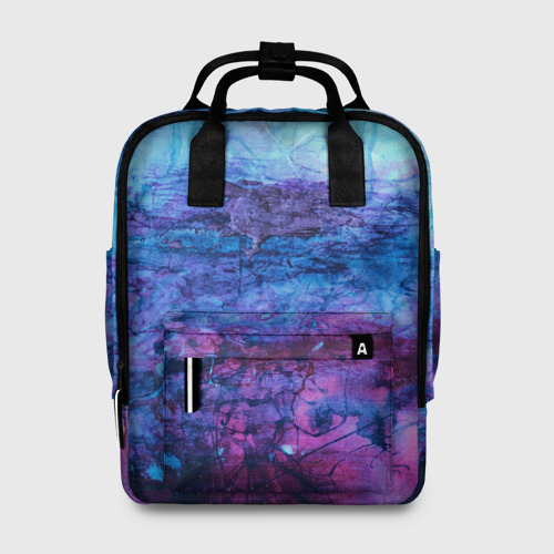 Женский рюкзак 3D с принтом Сине-фиолетовые волны красок, вид спереди #2