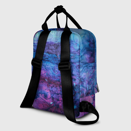 Женский рюкзак 3D с принтом Сине-фиолетовые волны красок, вид сзади #1