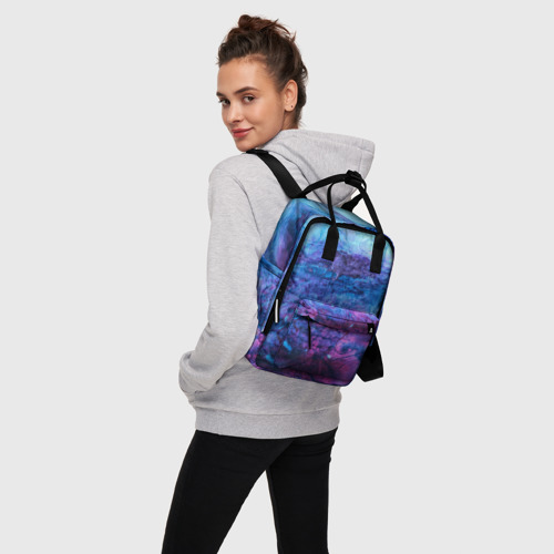 Женский рюкзак 3D с принтом Сине-фиолетовые волны красок, вид сбоку #3