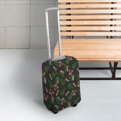 Чехол для чемодана 3D Мухоморы и папоротник на черном - паттерн - фото 2