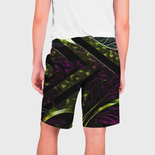 Мужские шорты 3D с принтом Темные фиолетовые и зеленые вставки, вид сзади #1