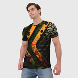 Мужская футболка 3D Оранжевые полосы на неровной текстуре - фото 2