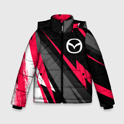 Зимняя куртка для мальчиков 3D с принтом Mazda fast lines, вид спереди #2