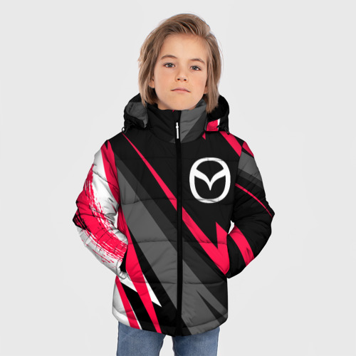 Зимняя куртка для мальчиков 3D с принтом Mazda fast lines, фото на моделе #1
