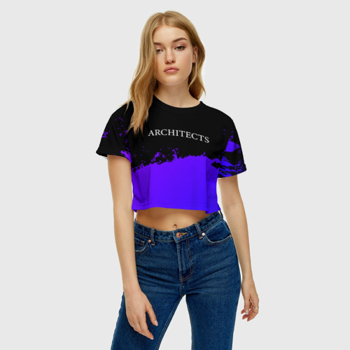 Женская футболка Crop-top 3D Architects purple grunge, цвет 3D печать - фото 4