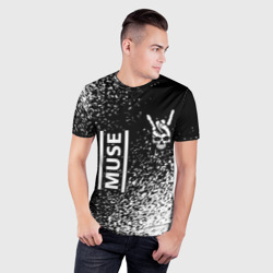 Мужская футболка 3D Slim Muse и рок символ на темном фоне - фото 2