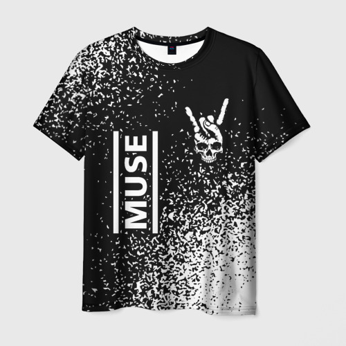 Мужская футболка с принтом Muse и рок символ на темном фоне, вид спереди №1