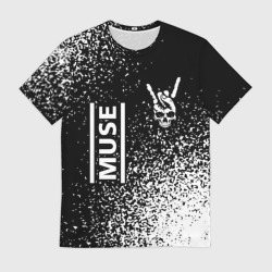 Мужская футболка 3D Muse и рок символ на темном фоне
