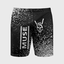 Мужские шорты спортивные Muse и рок символ на темном фоне
