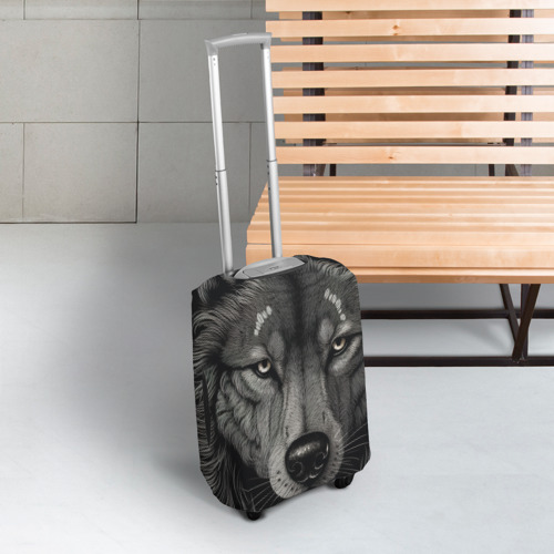 Чехол для чемодана 3D Волк в стиле тату, цвет 3D печать - фото 3