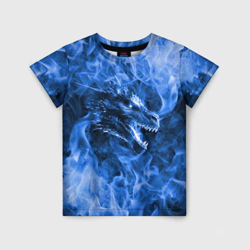 Детская футболка 3D Дракон в синем пламени, цвет 3D печать