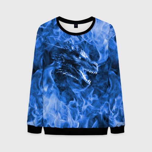 Мужской свитшот 3D с принтом Дракон в синем пламени, вид спереди #2
