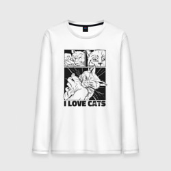 Мужской лонгслив хлопок I love cats comic