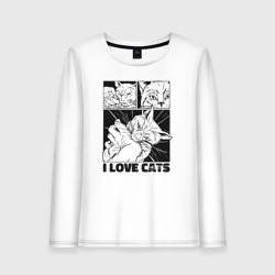 Женский лонгслив хлопок I love cats comic