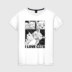 Женская футболка хлопок I love cats comic
