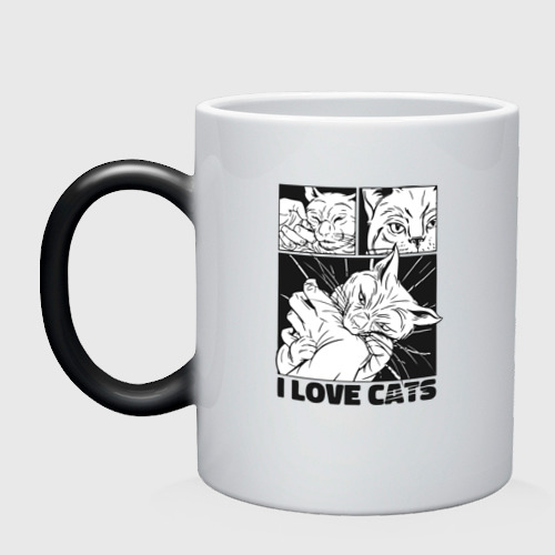 Кружка хамелеон с принтом I love cats comic, вид спереди #2