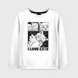 Детский лонгслив хлопок I love cats comic