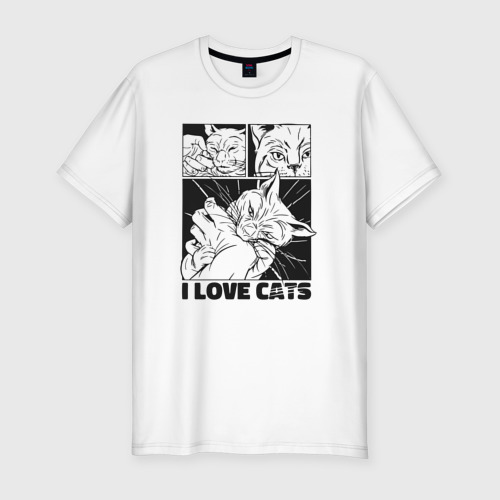 Мужская футболка хлопок Slim I love cats comic, цвет белый
