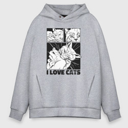 Мужское худи Oversize хлопок I love cats comic