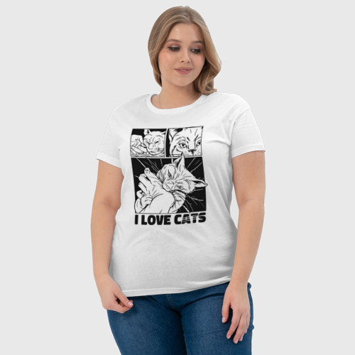 Женская футболка хлопок с принтом I love cats comic, фото #4