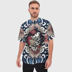 Мужская футболка oversize 3D Irezumi style: девушка и синие узоры - фото 2