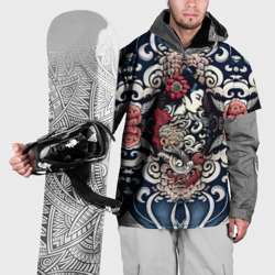 Накидка на куртку 3D Irezumi style: девушка и синие узоры