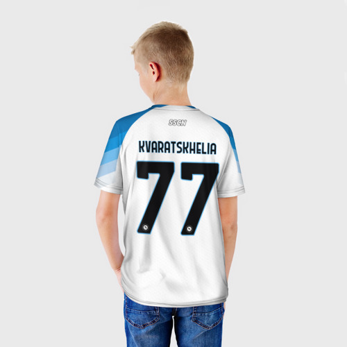 Детская футболка 3D с принтом Хвича Кварацхелия Наполи форма гостевая, вид сзади #2
