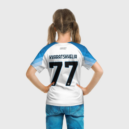 Детская футболка 3D с принтом Хвича Кварацхелия Наполи форма гостевая, вид сзади #2