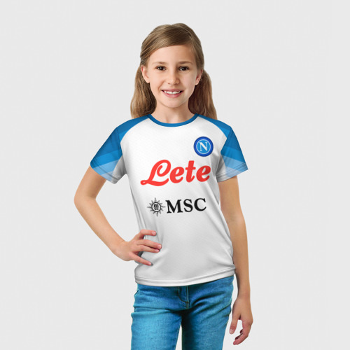 Детская футболка 3D с принтом Хвича Кварацхелия Наполи форма гостевая, вид сбоку #3