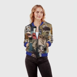 Женский бомбер 3D Мемные котики паттерн - фото 2