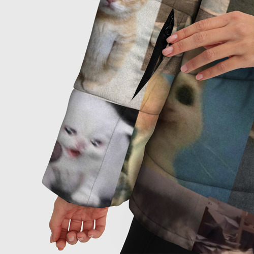 Женская зимняя куртка Oversize Мемные котики, цвет светло-серый - фото 6