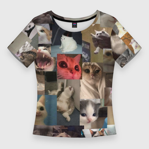 Женская футболка 3D Slim Мемные котики, цвет 3D печать
