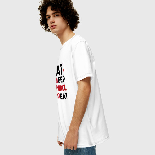 Мужская футболка хлопок Oversize с принтом Надпись: eat sleep Control repeat, вид сбоку #3