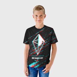 Детская футболка 3D No Man's Sky в стиле glitch и баги графики на темном фоне - фото 2