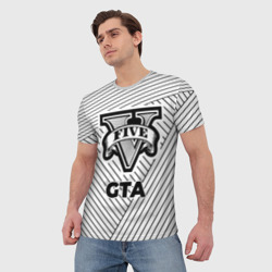 Мужская футболка 3D Символ GTA на светлом фоне с полосами - фото 2