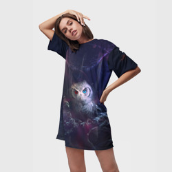 Платье-футболка 3D Сова на мрачном фоне - фото 2