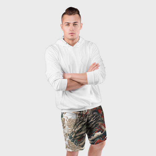 Мужские шорты спортивные Тату дракона в стиле Ирезуми, цвет 3D печать - фото 5
