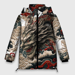 Женская зимняя куртка Oversize Тату дракона в стиле Ирезуми