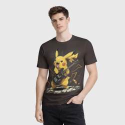 Мужская футболка 3D Пикачу с гитарой нейросеть - фото 2