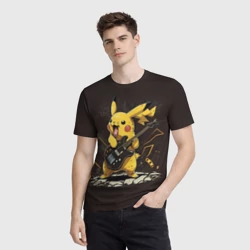 Мужская футболка 3D Пикачу с гитарой нейросеть - фото 2